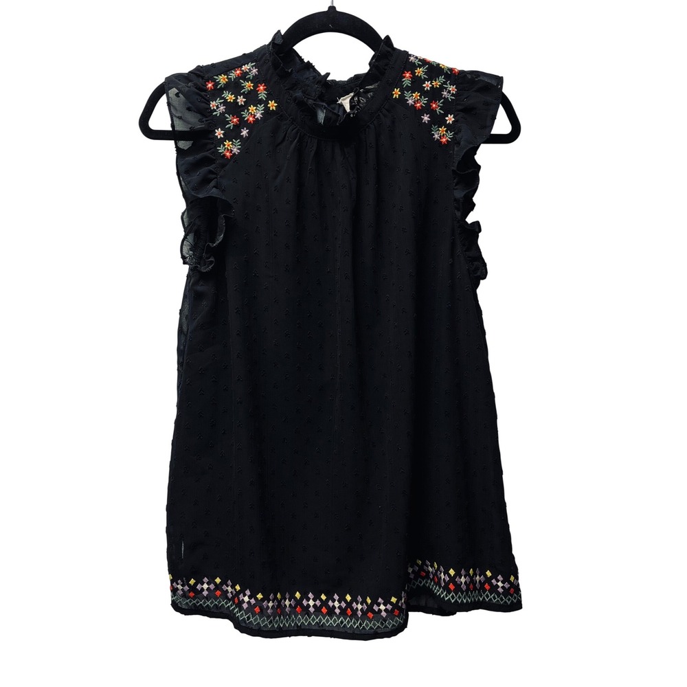 Savanna‎ Jane Blouse S Black Embroidered Swiss Dot Boho Whimsygoth Cottagecore